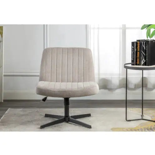 Cross Legged Office Chair, Wide Comfty Desk Chair, Fabric Vanity Home Chair,Armless Computer Task Chair With Wheels