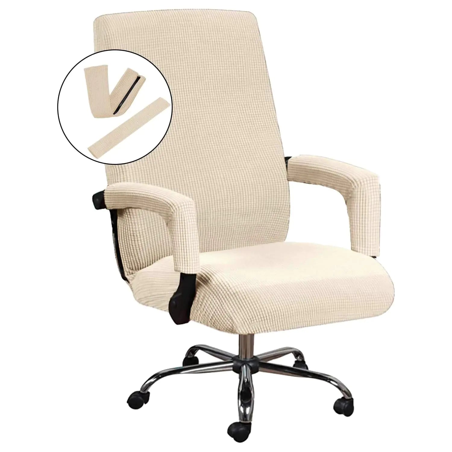 H.VERSAILTEX Home Office Chair Covers Stretchable Computer Desk Chair Covers Mid - High Back Universal Executive Boss Chair Covers Gaming Chair Covers Non Slip Thick Jacquard Natural - Large